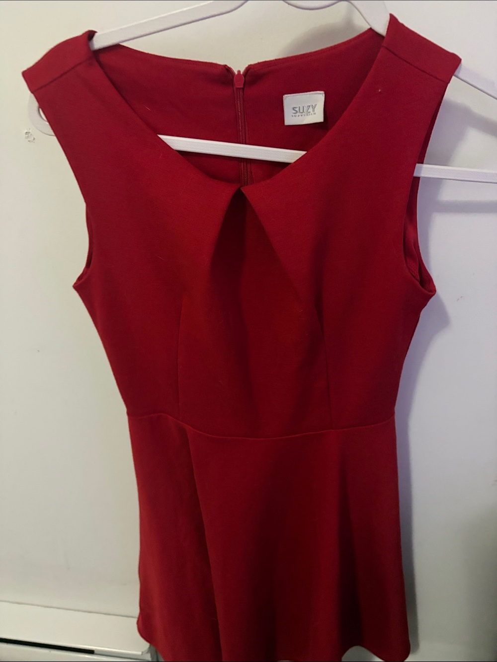 Suzy Shier Red Sleeveless Pleated Front Mini Dress